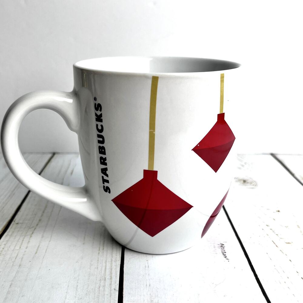 2012 Starbucks Christmas Ornament Mug Red Diamond Ornaments White Mug 16 oz.